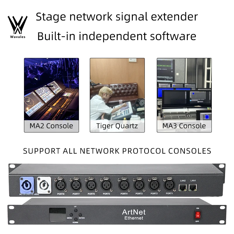 Stage Artnet Dmx 8 Way Network Expander Output 8x512 4096 Channels For Satge Dj Lighting Controller Artnet To DMX Node DJ Disco