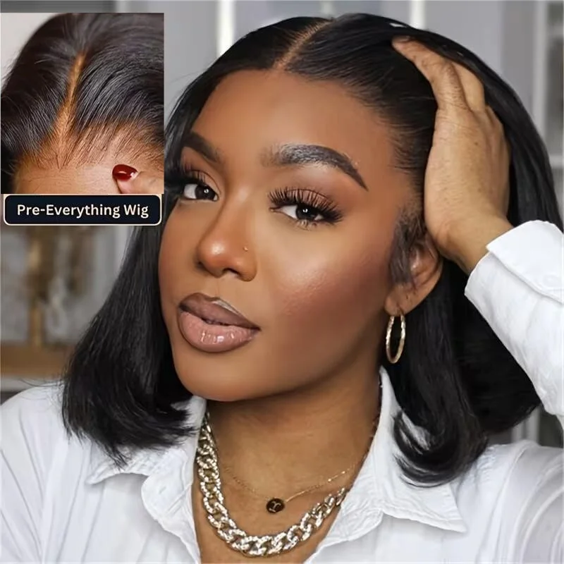 

Glueless Bob Wigs Malaysia Hair Ready To Wear Straight 4X4 Lace Closure Wigs For Women Daily Use 10-16 Inch Straight Bob Wigs