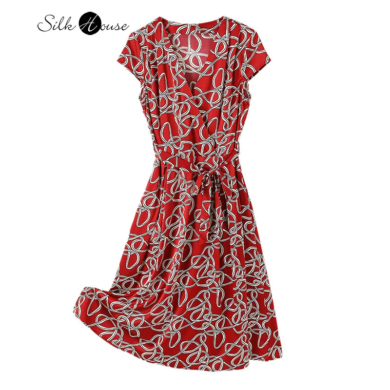 2026 Women's Spring/Summer New 89% Natural Mulberry Silk Elastic Satin Exquisite Temperament Waist Collection Printed Dress