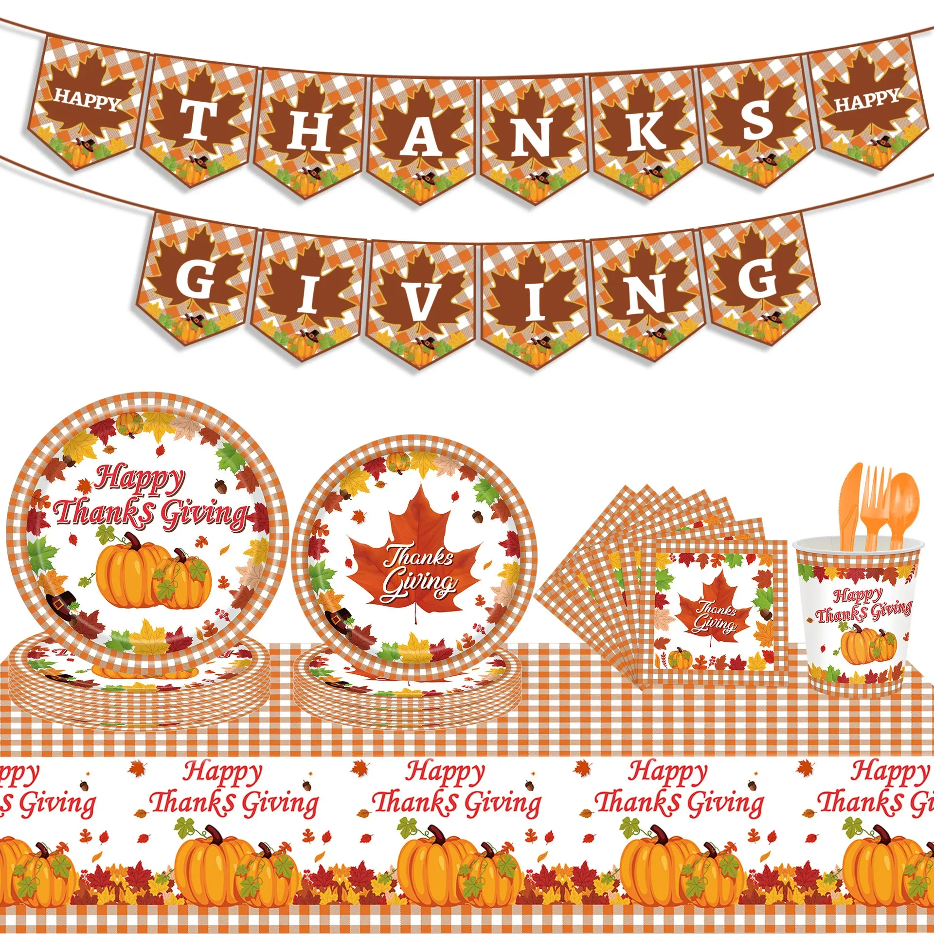 

Thanksgiving Party Paper Plate and Napkin Set Pumpkin Soft Fall Theme Decorated Thanksgiving Disposable Tableware Baby Shower