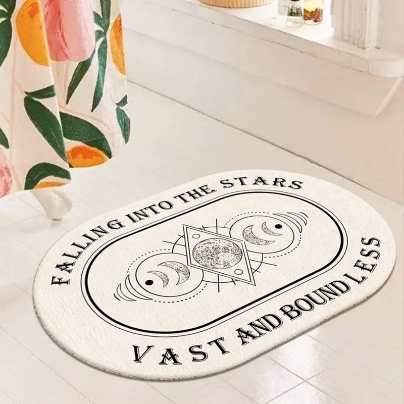 VIKAMA Retro Angel Elliptical Carpet Velvet Water Absorbent Shower Room Floor Mat Entrance Anti-Slip Door Mat Home Decoration