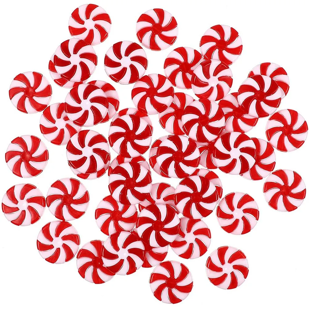 Christmas Candy Cane, Pendurado Peppermint Ornamentos, Decoração do feriado, Favores de festa, 25mm, 50Pcs