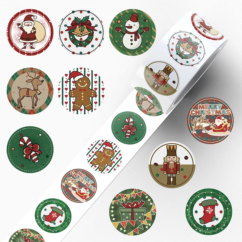 500PCS Lovely Christmas Pattern Roll Stickers Children Stationery Water Bottle Diary Helmet Card Gift Decoration Reward Decals