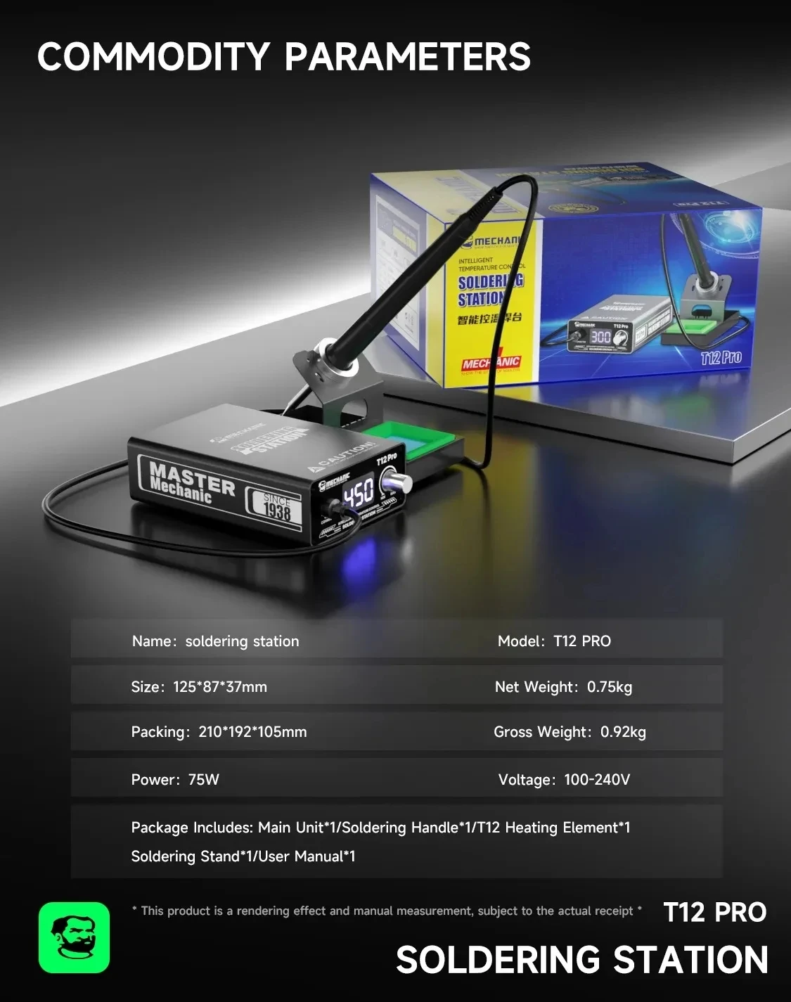 MECHANIC T12 Pro 75W Smart Digital Display Soldering Station 40-500°C for Mobile Phone Motherboard PCB Repair Soldering Tool