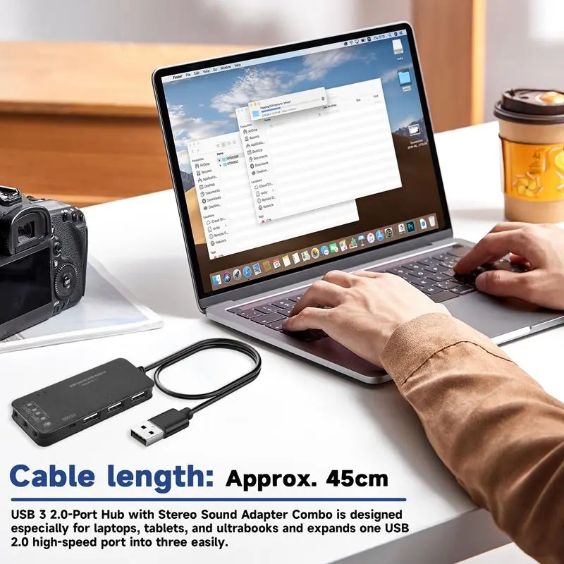 AED6-3 Port Usb 2.0 Hub External 7.1Ch Sound Card Headset Microphone Adapter For Pc