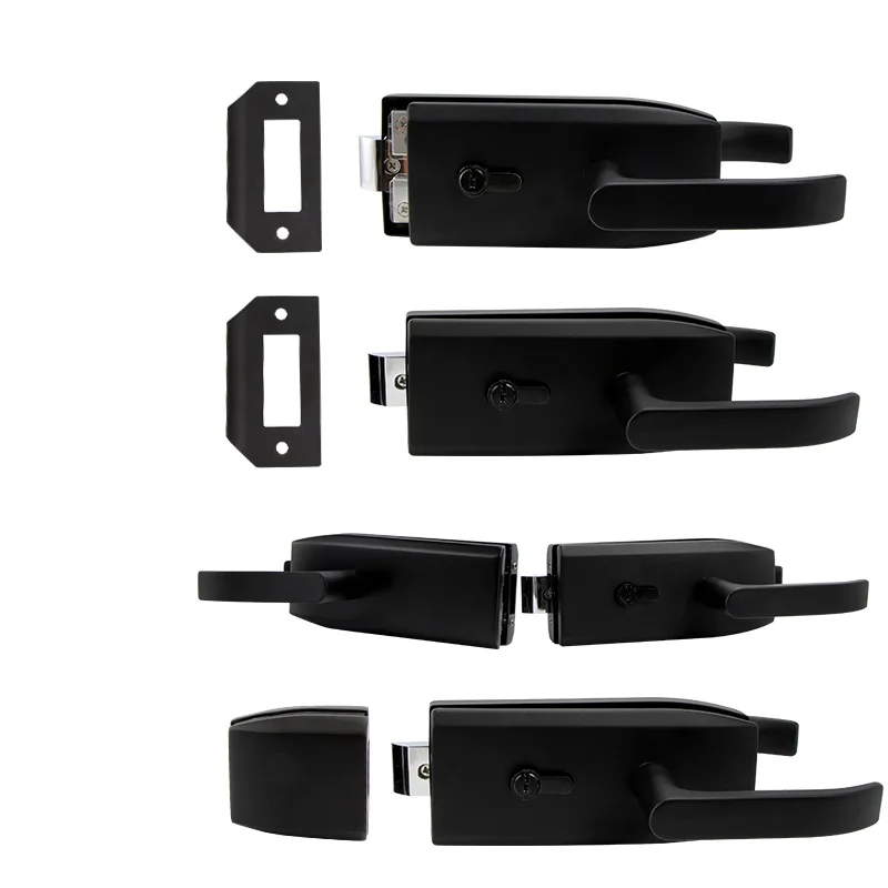 Black Glass Door Handle Lock for Office Frameless Glass Partition Single/Double Door Glass Lock with Handle High Privacy