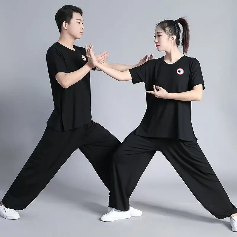 Chinese Style Tai Chi Suit Men Women Spring Summer Performance Suit Middle-aged Old Practice Martial Arts Dress Kung Fu Uniform