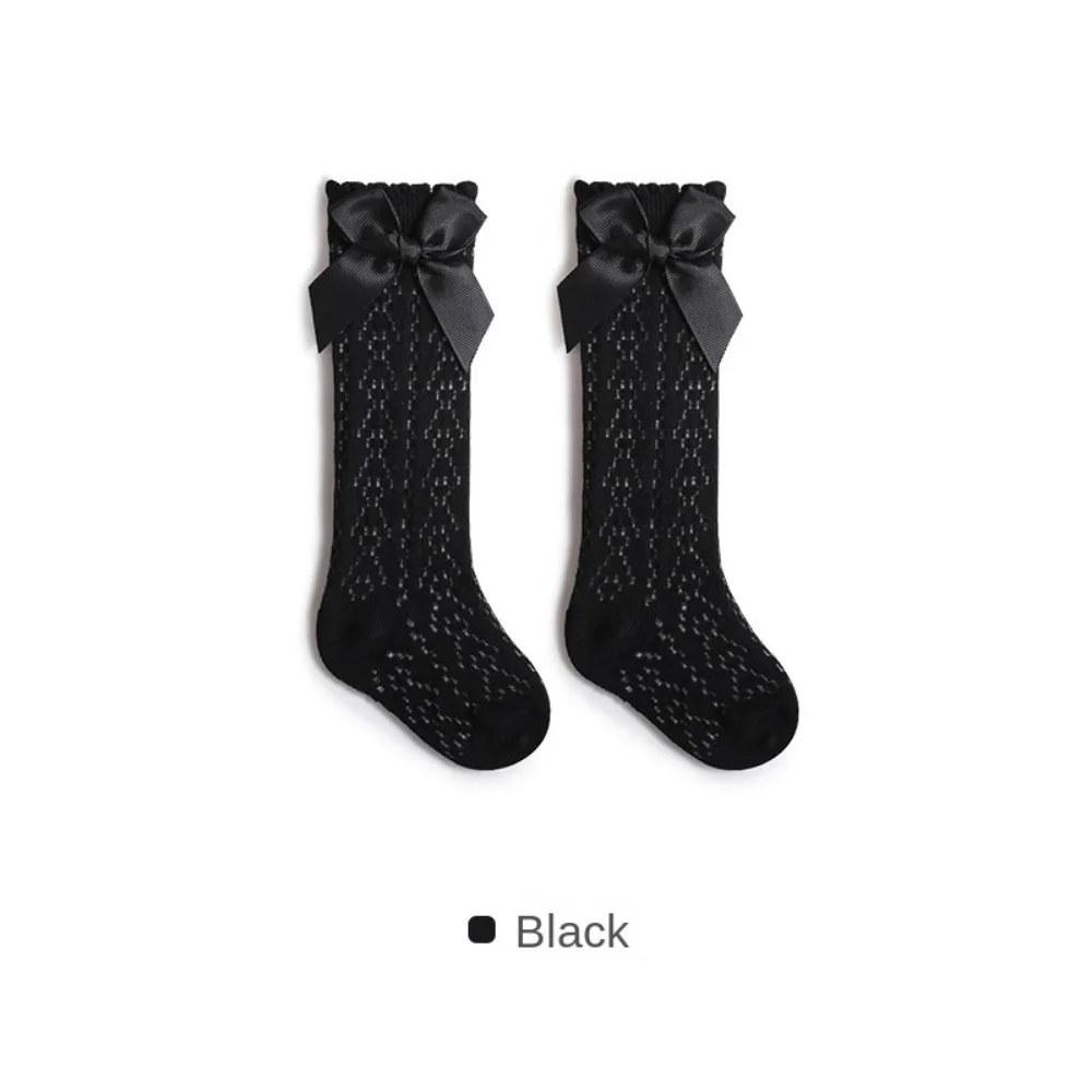 

Soft Cotton Baby Knee High Socks Mesh Breathable Bow Long Sock Elastic Boneless Baby Socks for 0-3 Years Old