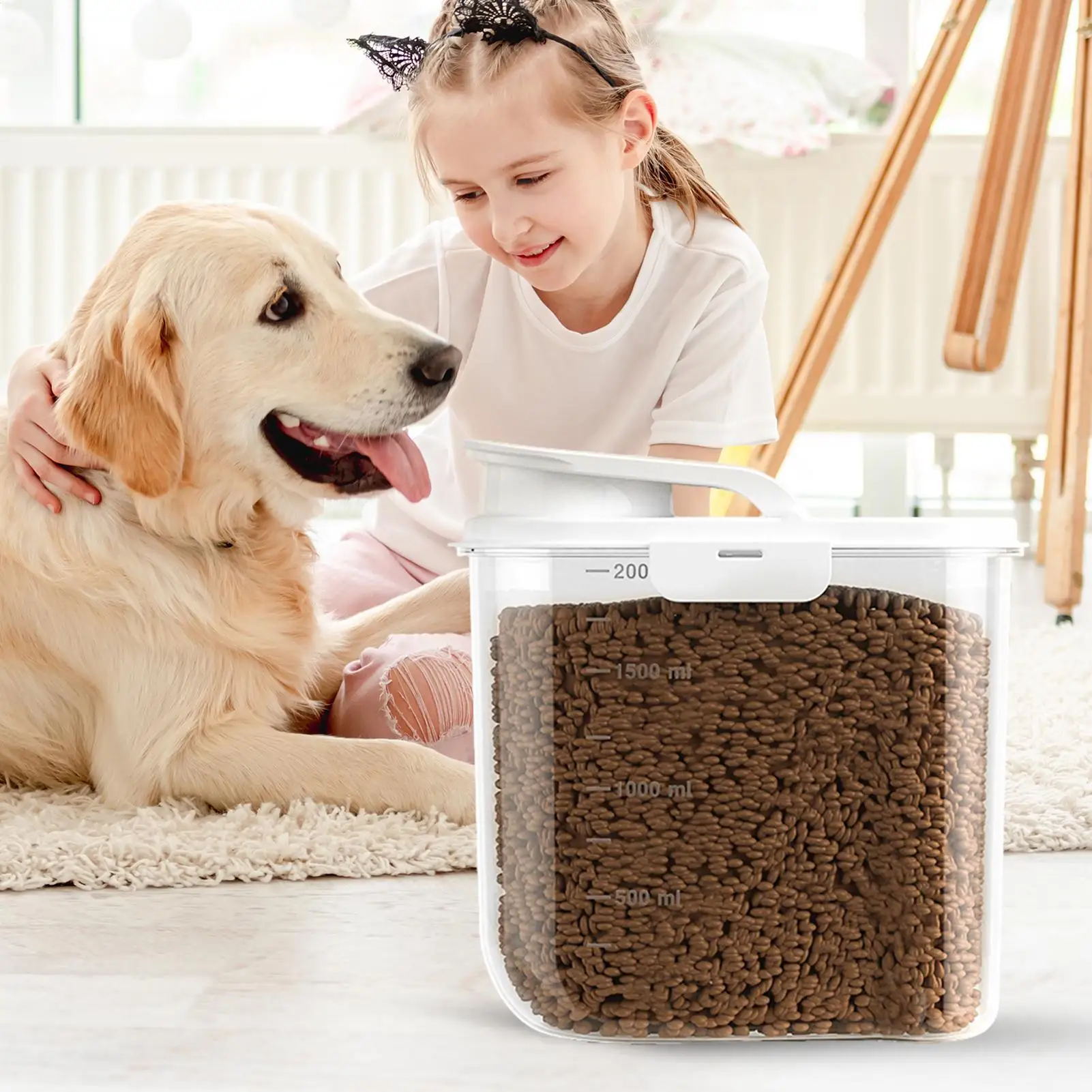2L Organizer-Behälter für Katzenfutter, luftdichter Behälter für Hundefutter mit Deckel für Zuhause, Wohnung, Speisekammer, Snacks, Nüsse, Katzenfutter
