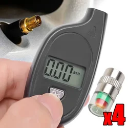 1/4pcs Car Tire Pressure Indicator Mini Keychain Tire Detection Gauge  Lcd Display Car Tyre Alert Monitoring Valve Cap Sensor