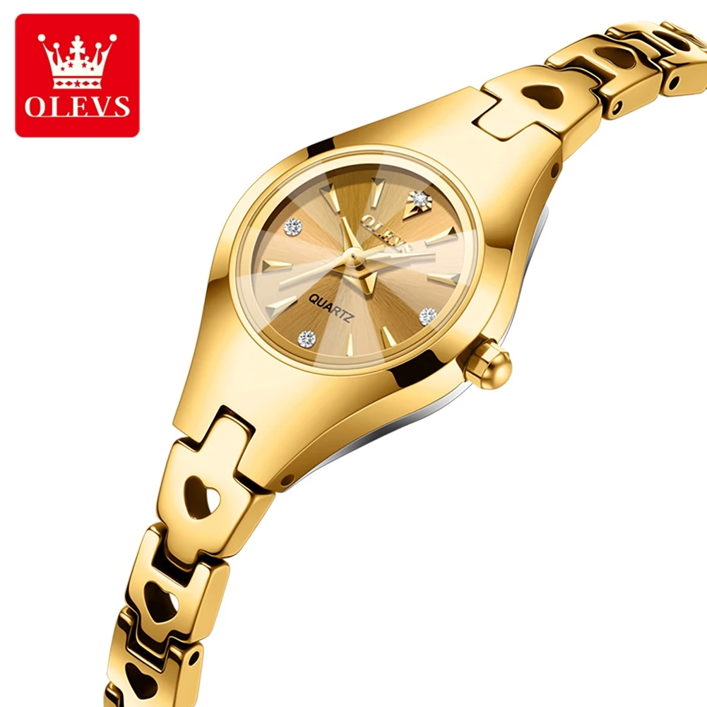 OLEVS 7082 ساعة نسائية فاخرة أنيقة كوارتز ساعة اليد التنغستن الصلب مقاوم للماء ساعات مضيئة للنساء مجموعة رقيقة ضئيلة