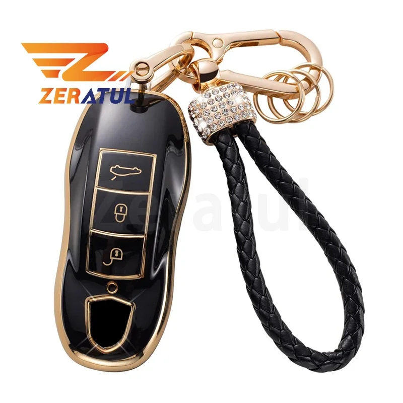 For Porsche Cayenne Macan 911 Carrera Boxster Cayman Panamera TPU Car Smart Key Cover Case Bag Hodler Keychain Accessories