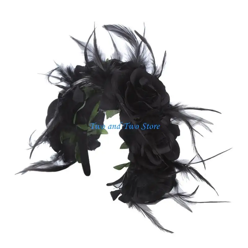 HX6F موضة متعددة الألوان مقلد زهرة شكل الشعر هوب هالوين عقال مرحلة حفل زفاف النساء التصميم عقال #4