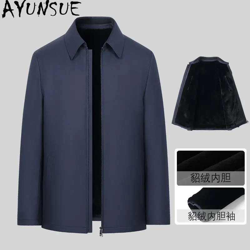 AYUNSUE High-end Natural Fur Coat Man Luxury Whole Mink Fur Liner Jacket Casual Lapel Winter 100% Wool Coats Men Clothing Parkas