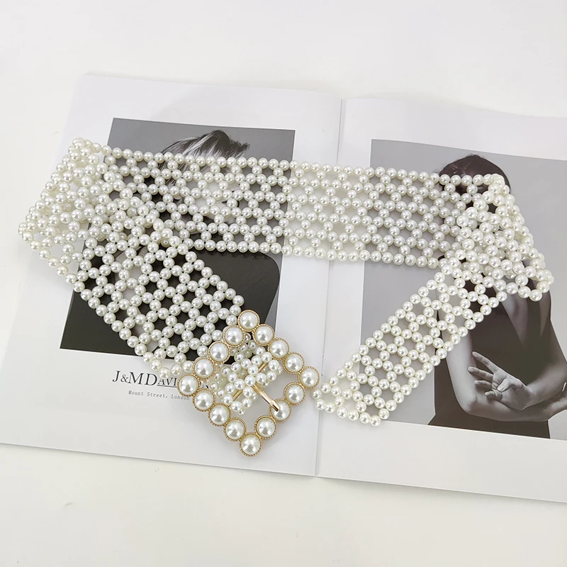 여성용 신축성 흰색 진주 코르셋 벨트, 여성용 허리 벨트, 하이 퀄리티 럭셔리 원피스 스트레치 커머번즈 Y2K