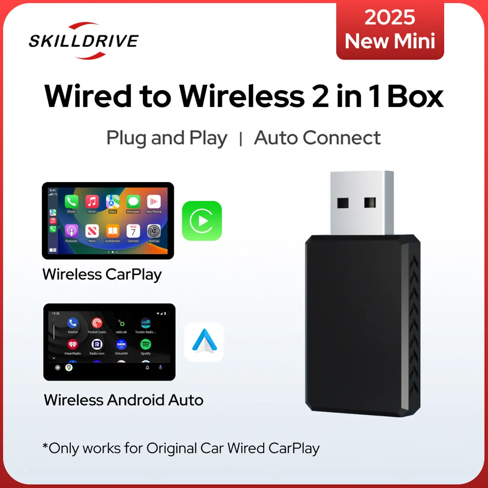 

SKILLDRIVE 2 in 1 mini Wired to Wireless CarPlay Adapter Android Auto Smart Box Auto Connection for Universal Wired CarPlay Car