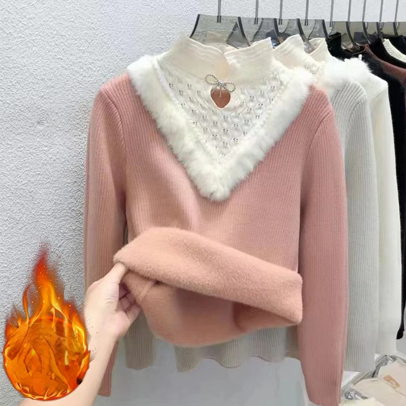 

Autumn Winter Women Plus Velvets Warm Sweater Fashion Knit Thick Turtleneck Jumper Ladys Pullover Sweater Top