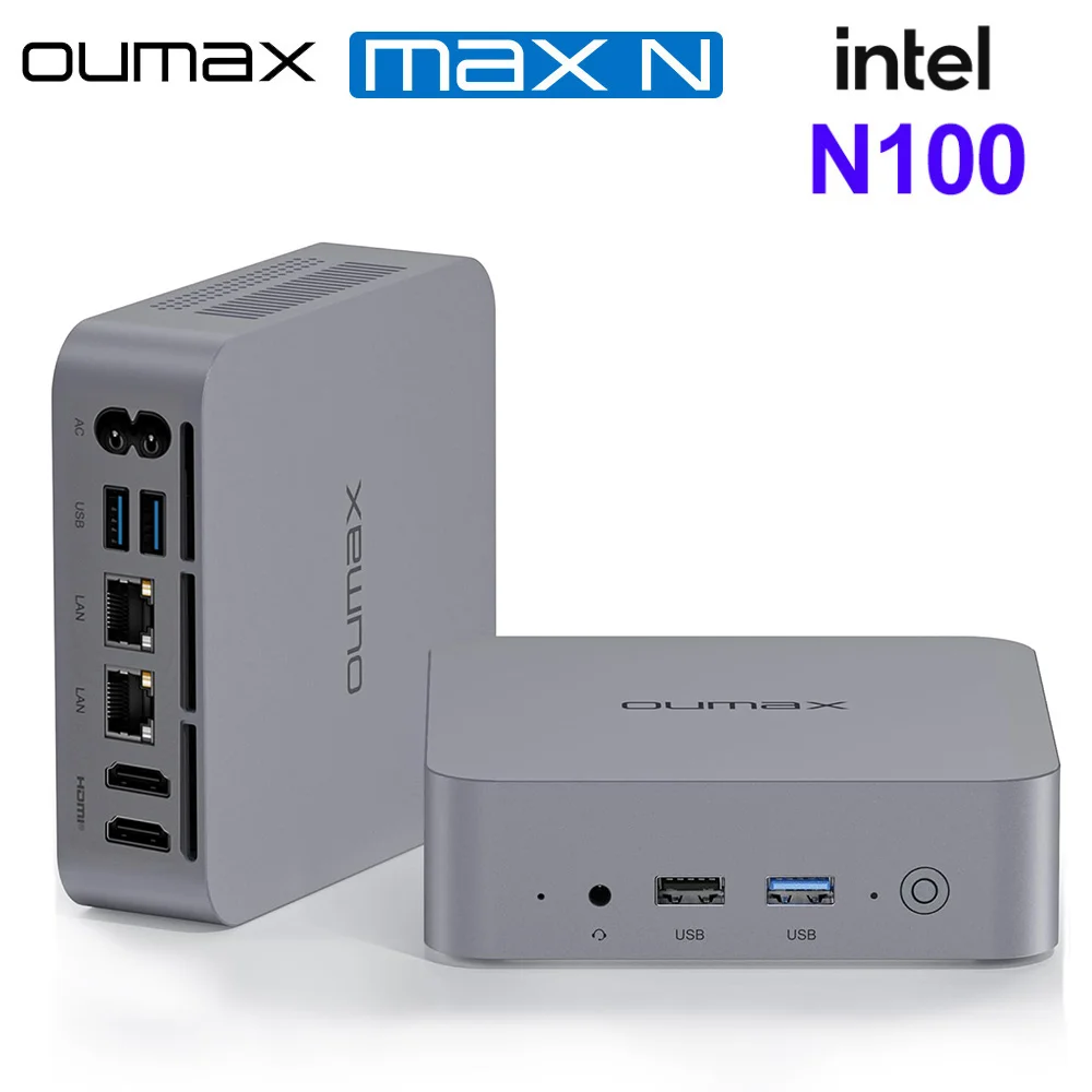 2024 OUMAX Intel N100 16GB 500GB N95 8GB 256GB Mini PC silenzioso doppio 1000M LAN computer desktop per ufficio VS Mini S12 Pro B4 Plus