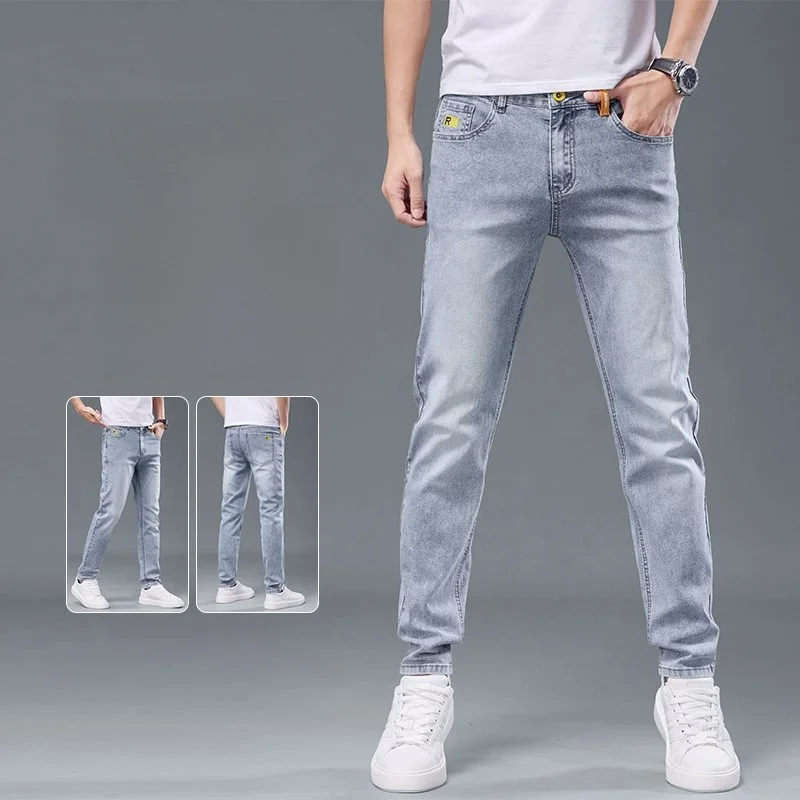 

Men's Slim Fit Stretchy Jeans Deep Blue Thin Versatile Comfortable Spring Autumn New Sle Teenagers Straight Leg Stand Size