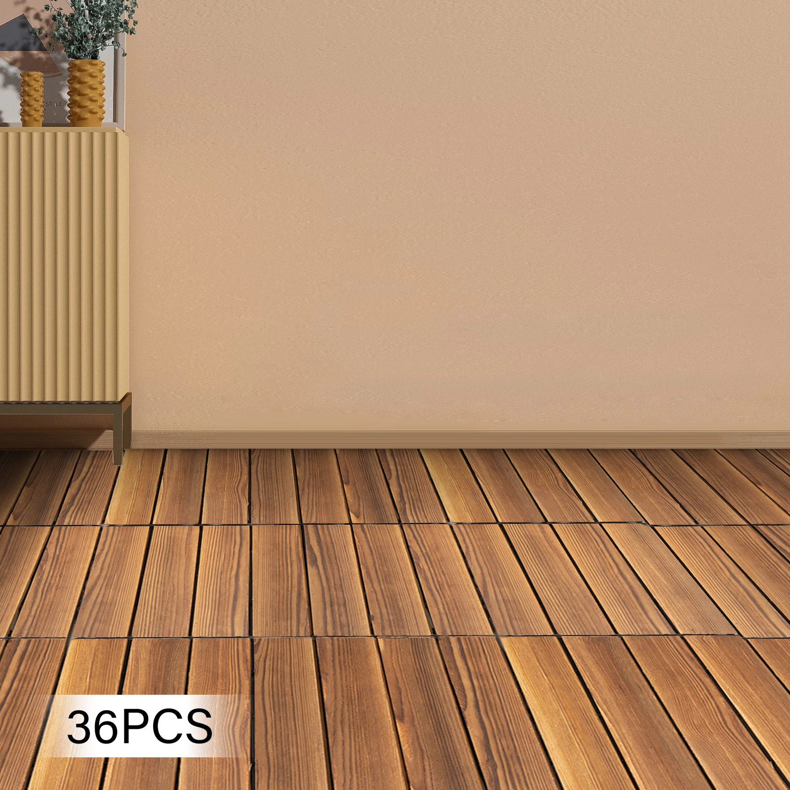 

BYMAOCAR 36pcs Hardwood Interlocking Patio Deck Tiles, 12"x12" All Weather DIY Flooring Tiles Waterproof Wood Flooring Tiles