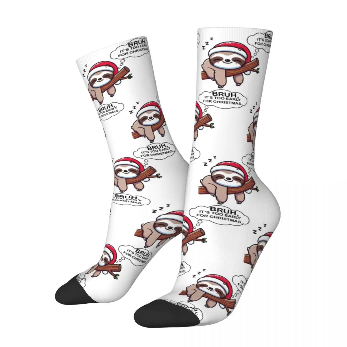 Bruh, It's Too Early For Christmas, Sleeping Sloth Socks Harajuku Stockings All Season Long Socks for Unisex Christmas Gifts