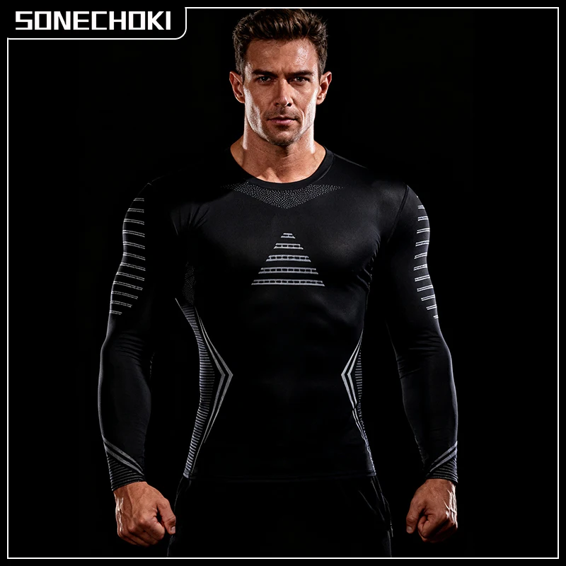 Compression Running Shirt Men Quick Dry Long Sleeve Sportswear For Male Gym Clothing Fitness Tee Training Workout Muscle Top