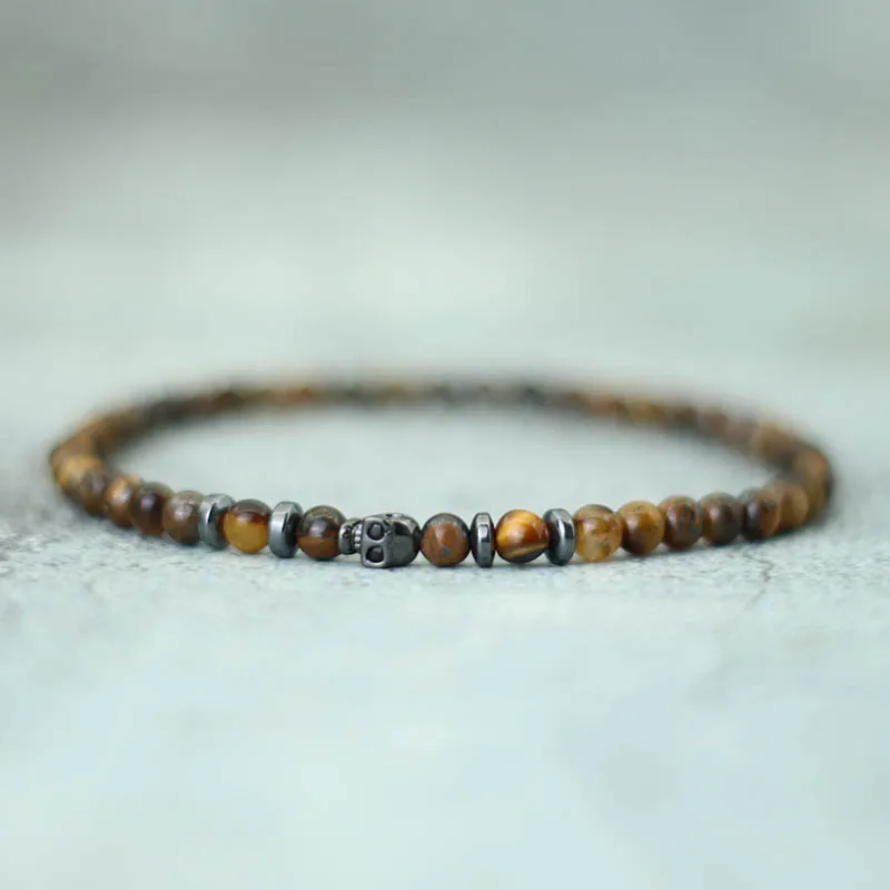 Black Skull Braclet Noter New Novel 4mm Beads Bracelet For Men Homme Small Volcanic Rock Tiger Eyes Stone Braslet Gift For Him