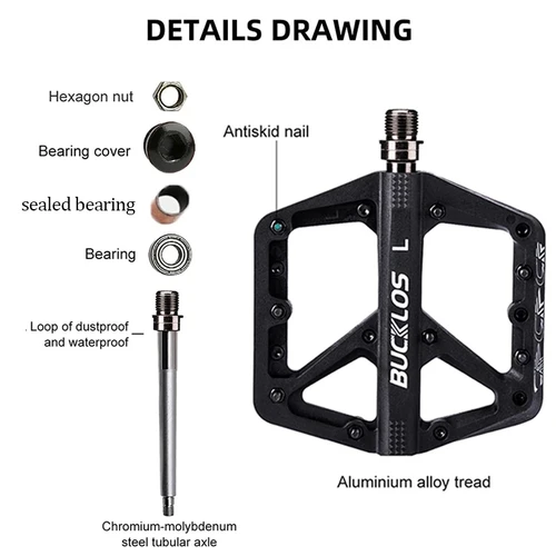Imagen 2 del producto Pedales de bicicleta BUCKLOS, rodamiento sellado, Pedal de plataforma MTB para bicicleta de montaña, pedales planos de nailon, pieza de bicicleta de carretera MTB de 9/16 pulgadas