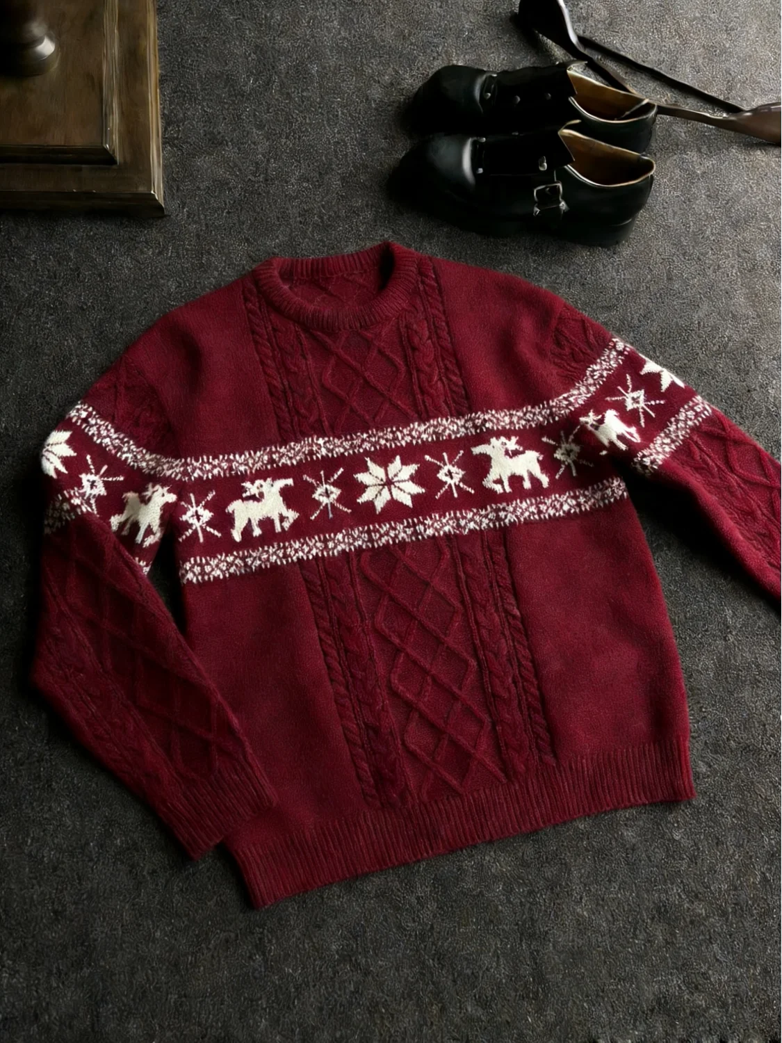 

Американский ретро-свитер свободного кроя на Новый год, вязаный, для мужчин и женщин, зимний, повседневный, в стиле лоу-лай, модный, для отдыха