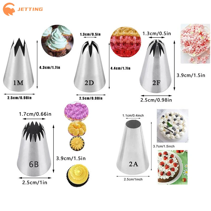 (New) 1/5Pcs Stainless Steel Large Size Cake Decorating Piping Tips Set For Icing Fondant Cupcake Decoration