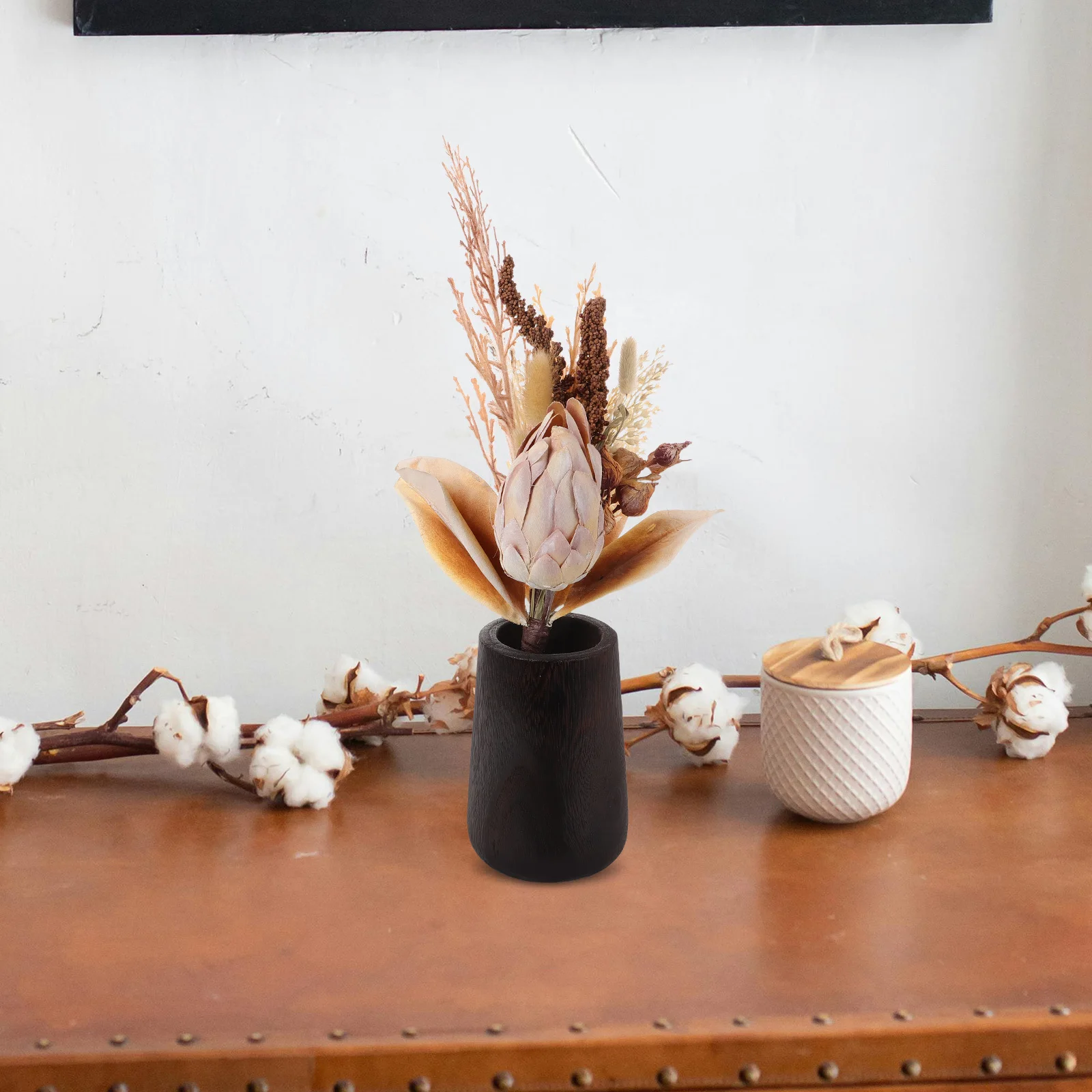 

Small Wood Grain Wooden Flower Vase For Tabletop Decor Rustic Arrangement Vase Lightweight Modern Container For Home