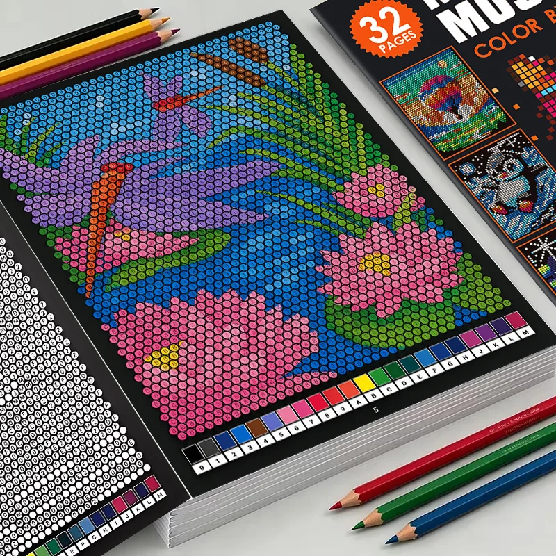 32 Pages Mystery Mosaics Color By Number Book, Hidden Pixel Art Coloring Workbook, Fun Puzzle Activity Book for Kids & Adults