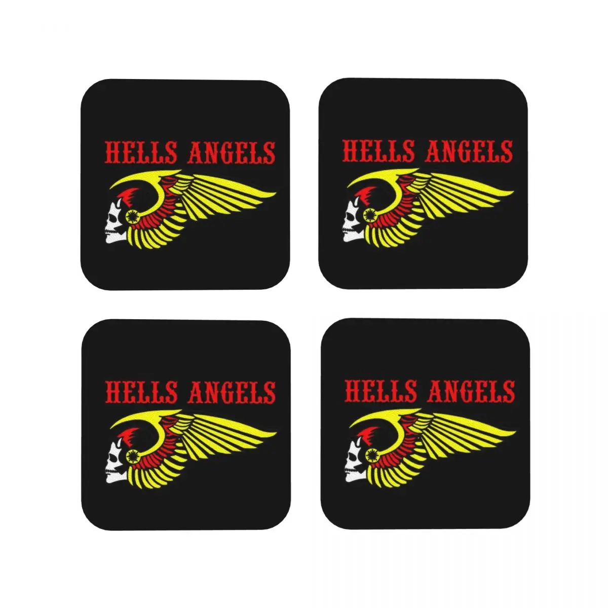 Hells Angels Logo Coasters Kitchen Placemats Non-slip Insulation Cup Coffee Mats For Decor Home Tableware Pads Set of 4