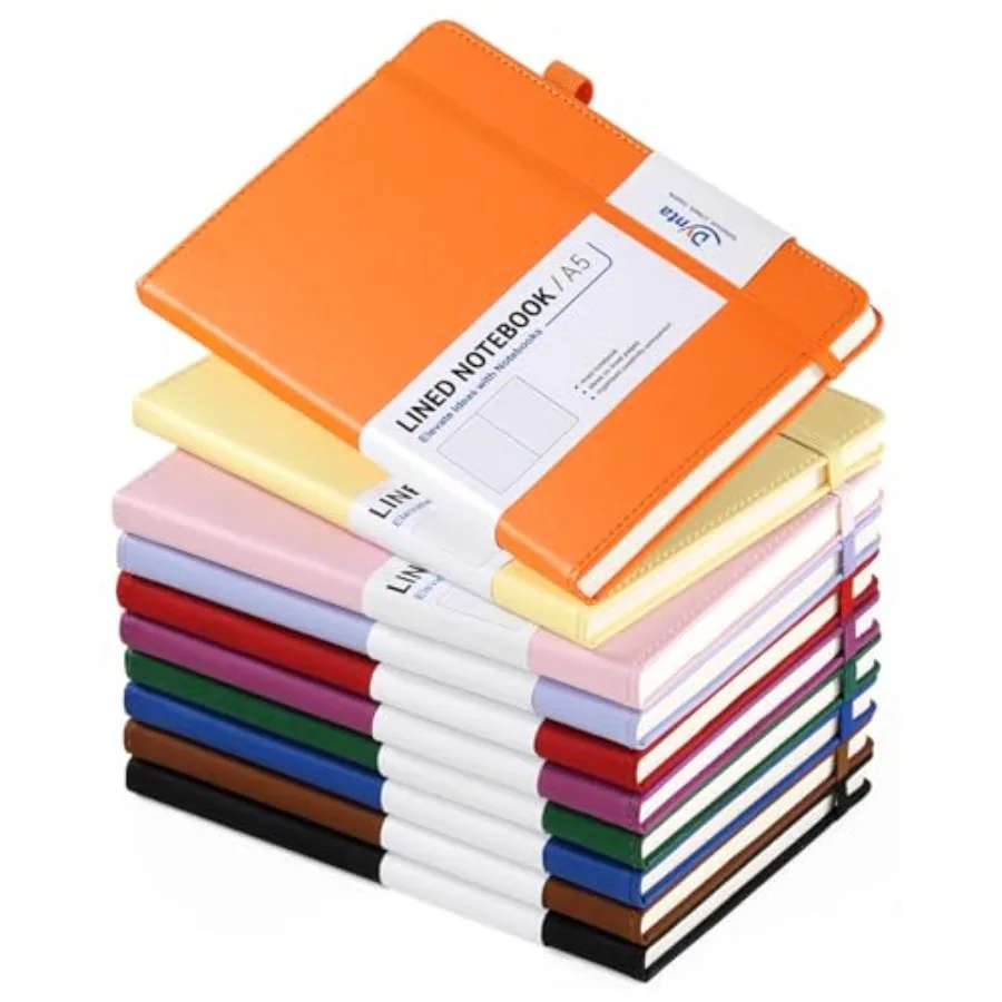 

Hardcover Journal Notebooks 10 Pack A5 Lined Journals Bulk 5.8 x 8.4 Inch 160 Pages/80 Sheets 10 Colors College Ruled with Pen