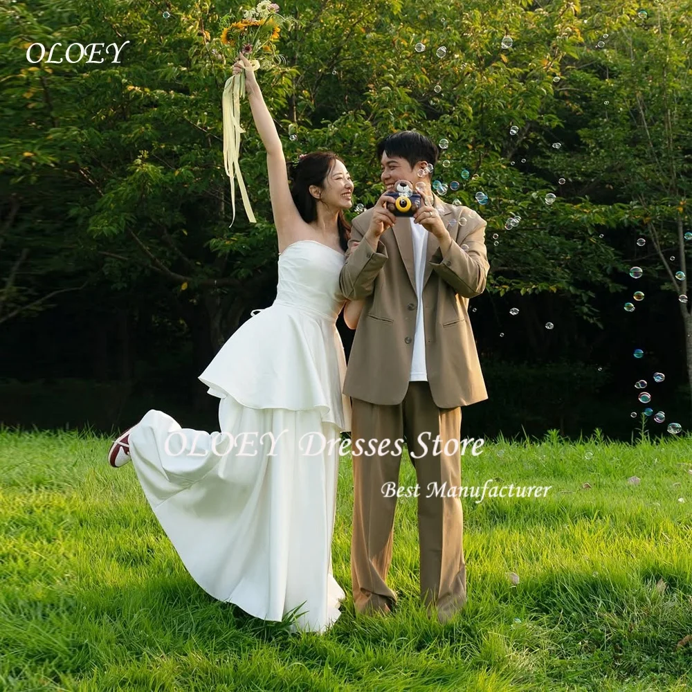 

OLOEY New Korean Wedding Dresses Silk Taffeta Strapless Photo Shoot Gown Customized A Line Self-Wedding Dresses 2026