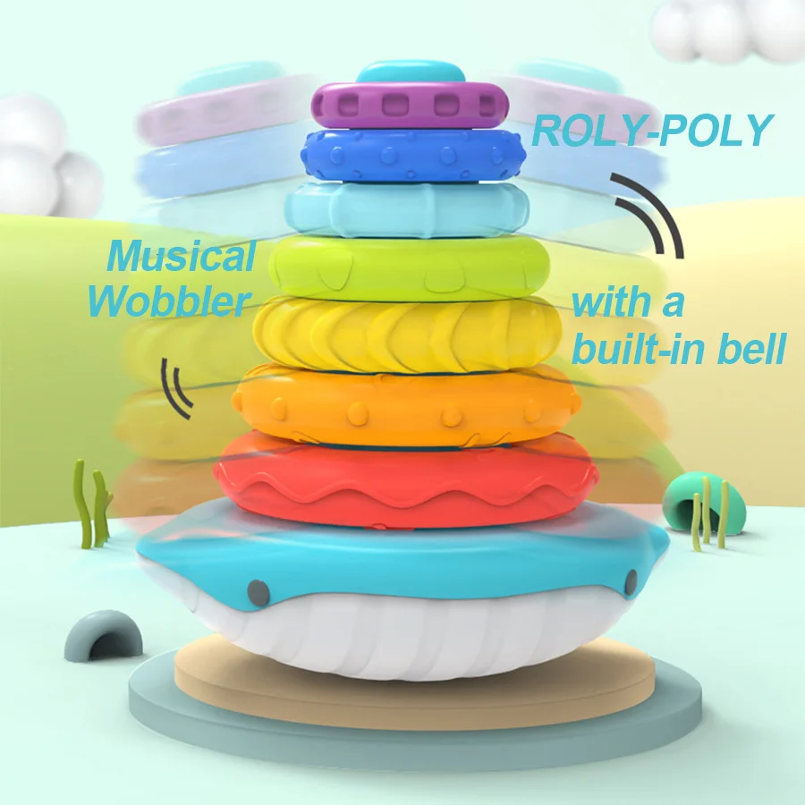 Montessori Regenbogen Wal Glocke Bad Baby Spielzeug, Frühes Lernen Stapeln Roly-Poly Schwimmende Spielzeuge, Geburtstag Weihnachtsgeschenk für Kinder