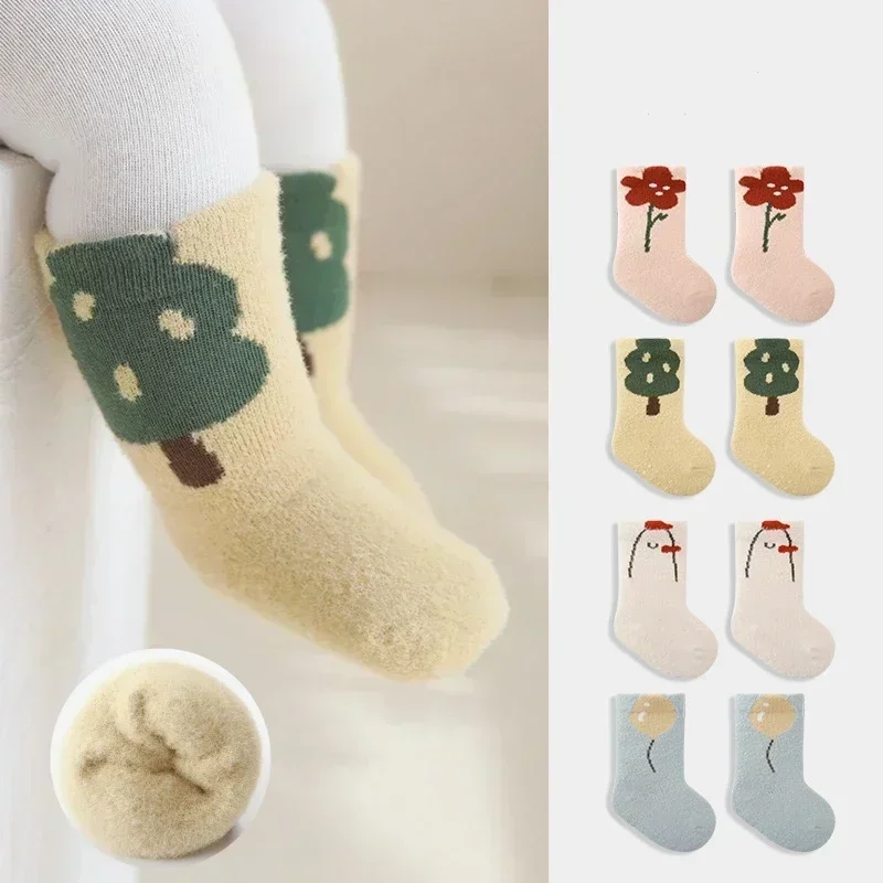 Kids Fashion Cartoon Thick Socks Baby Middle Tube Stockings Trampoline Long Socks Infant Toddler Boys Girls Home Thermal Socks