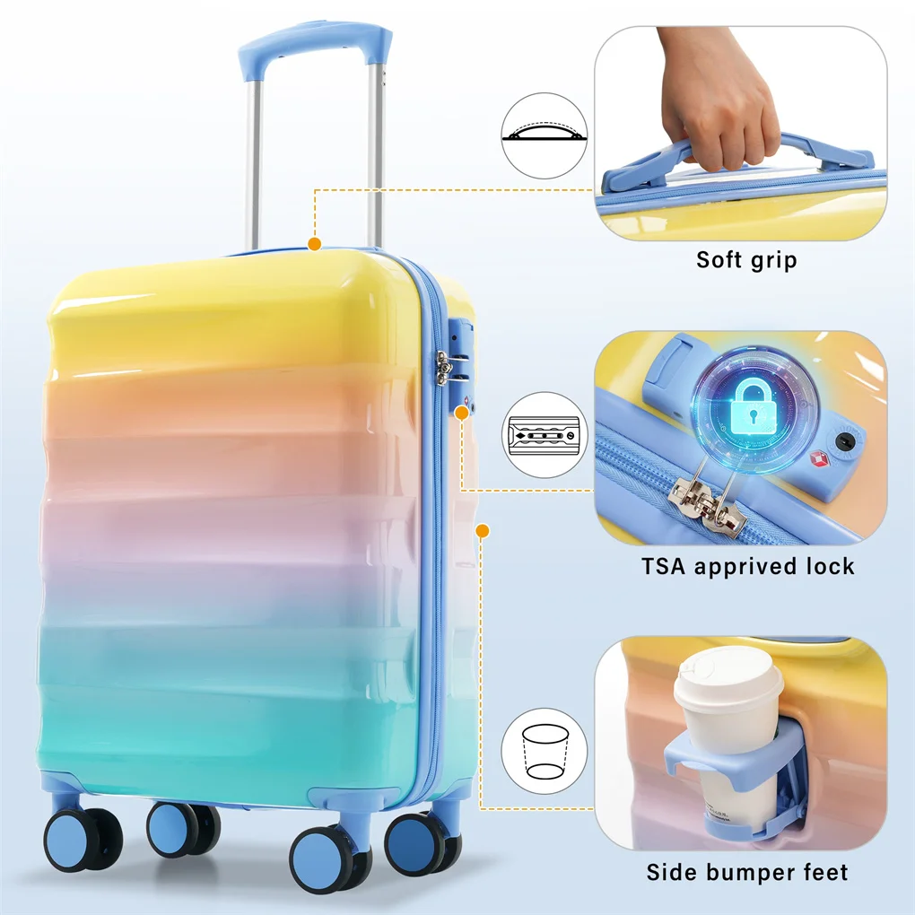 20-дюймовая ручная кладь с подстаканником. Легкие глянцевые твердые чемоданы с вращающимися колесами. Замок TSA. Одобрено авиакомпанией.