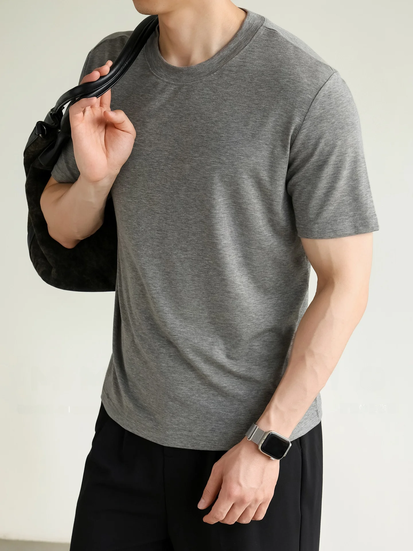 Ice Sensation Constant Temperature High Quality Lyocell Wool Casual Breathable Smooth Cool Feeling round Neck Short Sleeve T-...