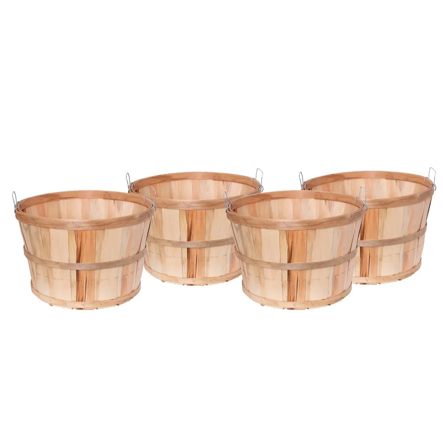 

Handcrafted Bushel Baskets, Vintage Style USA Made Poplar Wood with Wire Handles, 11.75 x 17.75 inches, Set of 4, Customized