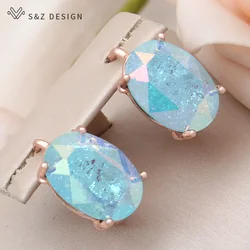 S&Z DESIGN New Fashion 585 Rose Gold Color Ice Crack Egg Shape Oval Crystal Dangle Earrings For Women Wedding Party Jewelry