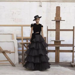 Cupcake Tulle Skirt Black Elastic Waist Ruffle Skirt Long Custom Made Layered Maxi Party Skirt Fashion