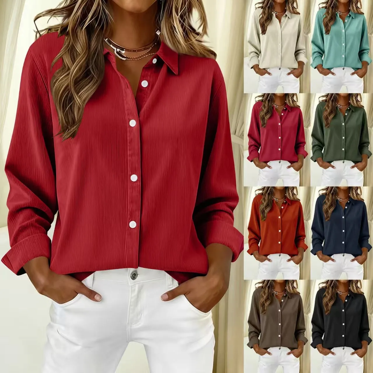 Woven Shirt Long Sleeve Streetwear with Slight Stretch Blouses Street Autumn Polo Collar Shirt Sleeve Patchwork Women Blouse