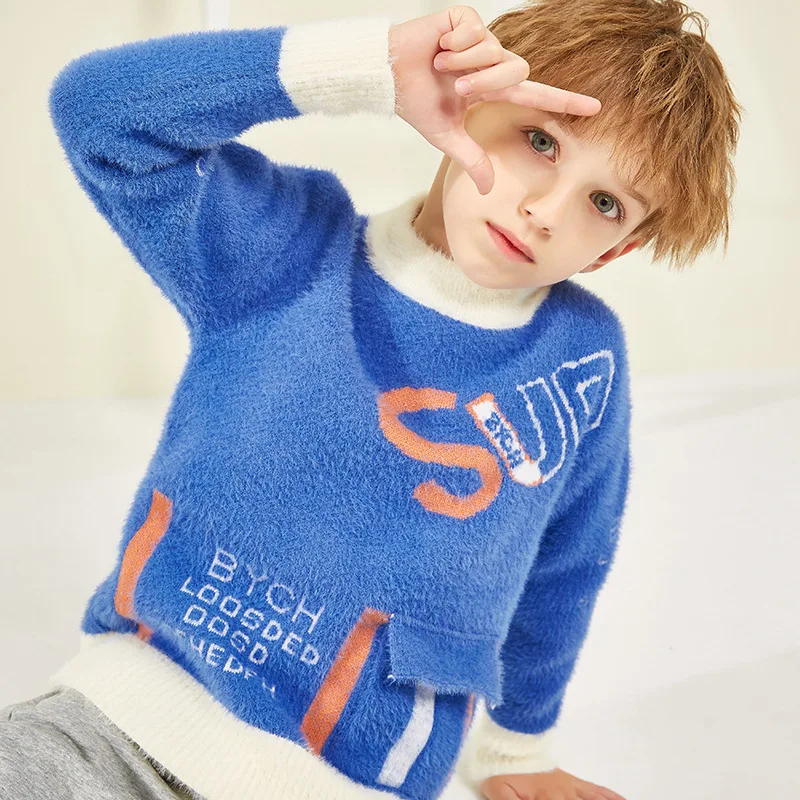 Boys' Soft Plush Sweaters 2023 Autumn Winter New Children's Pullover Knitting Wear Children's Knitwear Boy Sweater Trendy