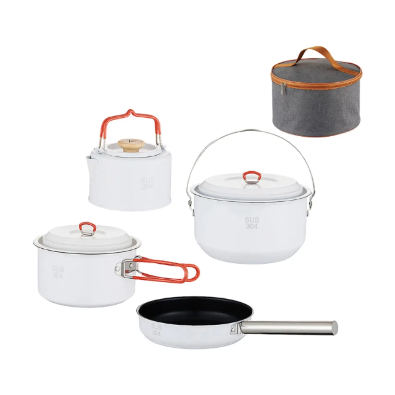 

4 Pieces Fry Pan Kettle Camping Cookware Set Kitchen Cooker Stainless Steel with