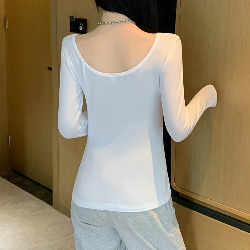 Solid Color Crew Neck Long Sleeve Tee for Women - Office & Street Style