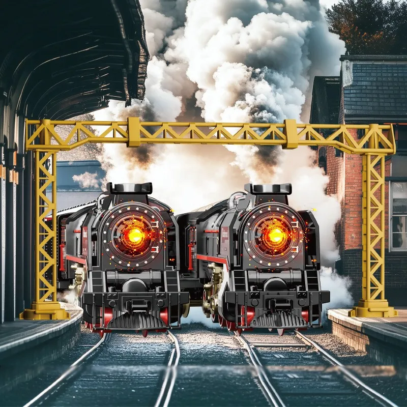 Retro Steam Train Track Toy Set Simulation Electric Train Model  Remote Control Rail Car Children's Toys For Kids
