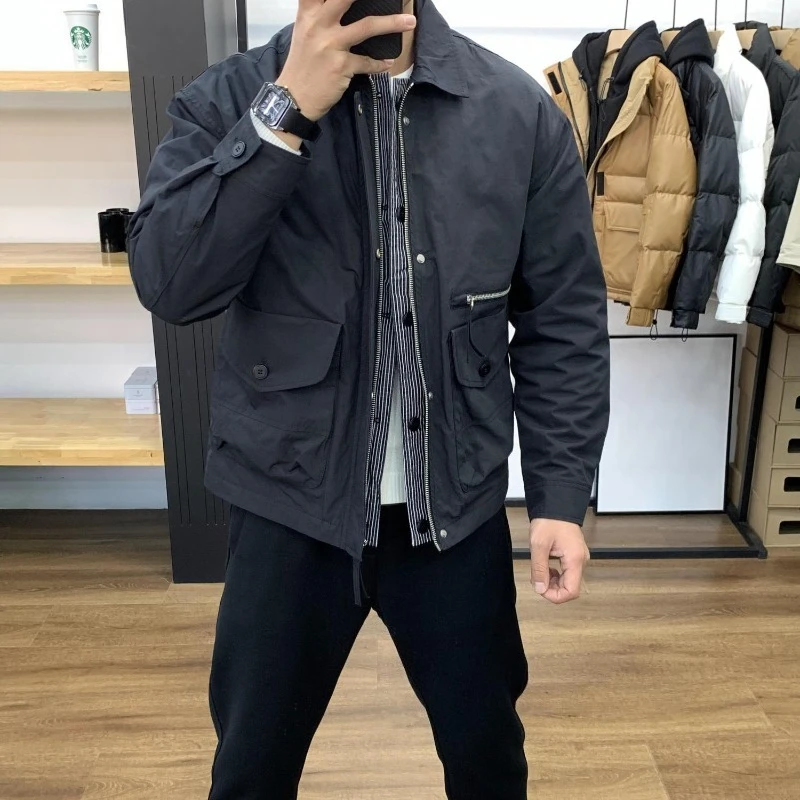 

Men's Fashion Slim Fit Two Tone Collar Waterproof Jacket Autumn Spring Casual Outerwear Stylish Streetwear Look