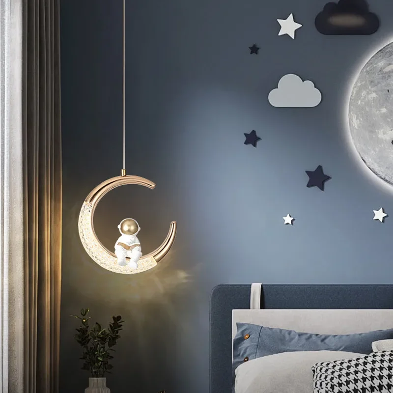 

Children's Room Bedside Chandelier Modern Minimalist Light Luxury Cartoon Boy Girl Bedroom Moon Lamp Astronaut Small Chandelier