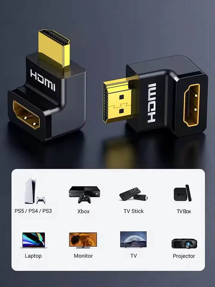 HD112 UGREEN  90 and 270 Degree Right Angle Adapter Gold Plated High Speed  Male to Female Connector Adapter